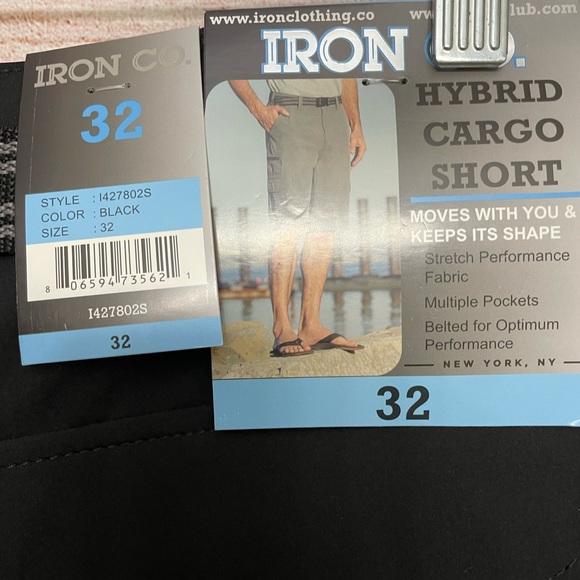 NWT Iron Co Men's Sz 32 Belted Stretch Performance Hybrid Cargo Black Shorts - Picture 4 of 5